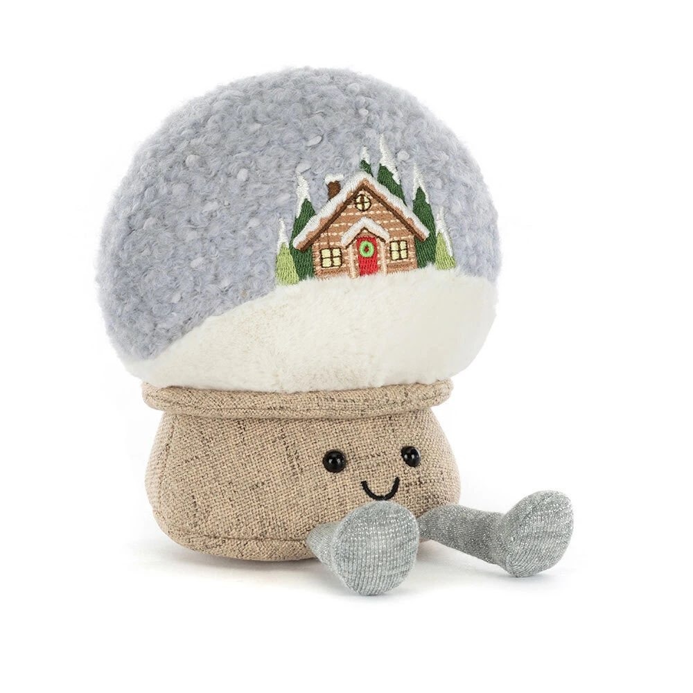 Jellycat Amuseables Snow Globe Plush Winter Cabin Grey Holiday Decor 6in NEW
